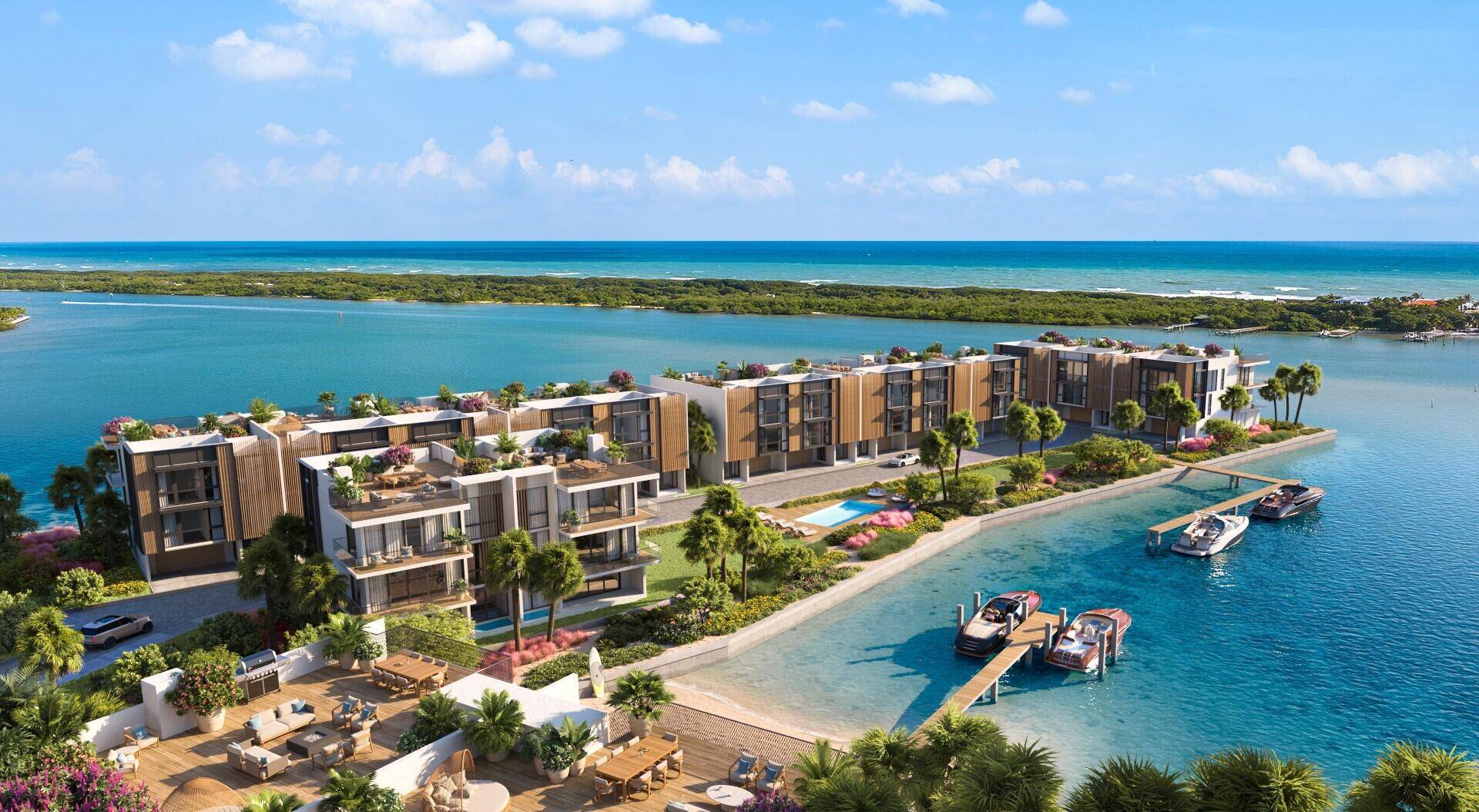 Forte Luxe, Jupiter's newest peninsula waterfront address, is a boutique collection of 15 finely appointed townhomes, boasting protected panoramic views of Bahama blue water.