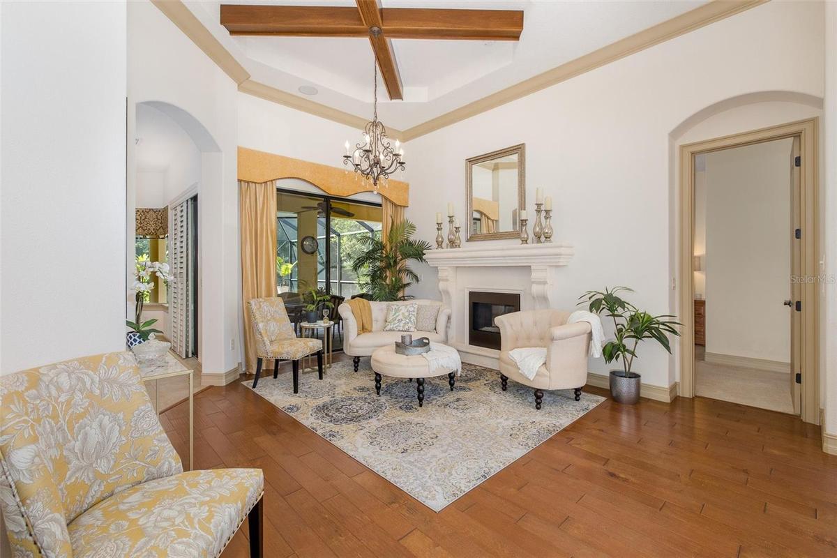 Formal Living Area features a gas fireplace