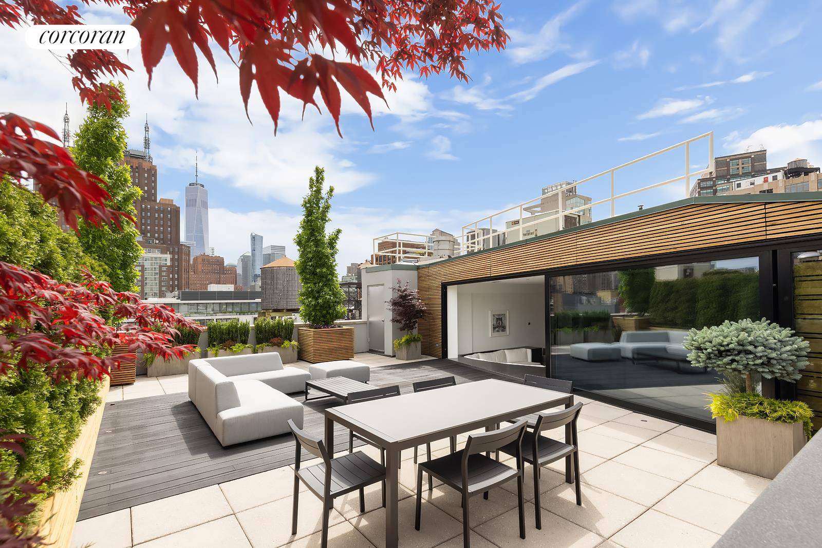 Set atop a landmark condominium in Soho rests this exquisite Corner Penthouse Duplex Loft boasting 2, 421 sq ft of impeccably renovated interiors and an enormous rooftop terrace.