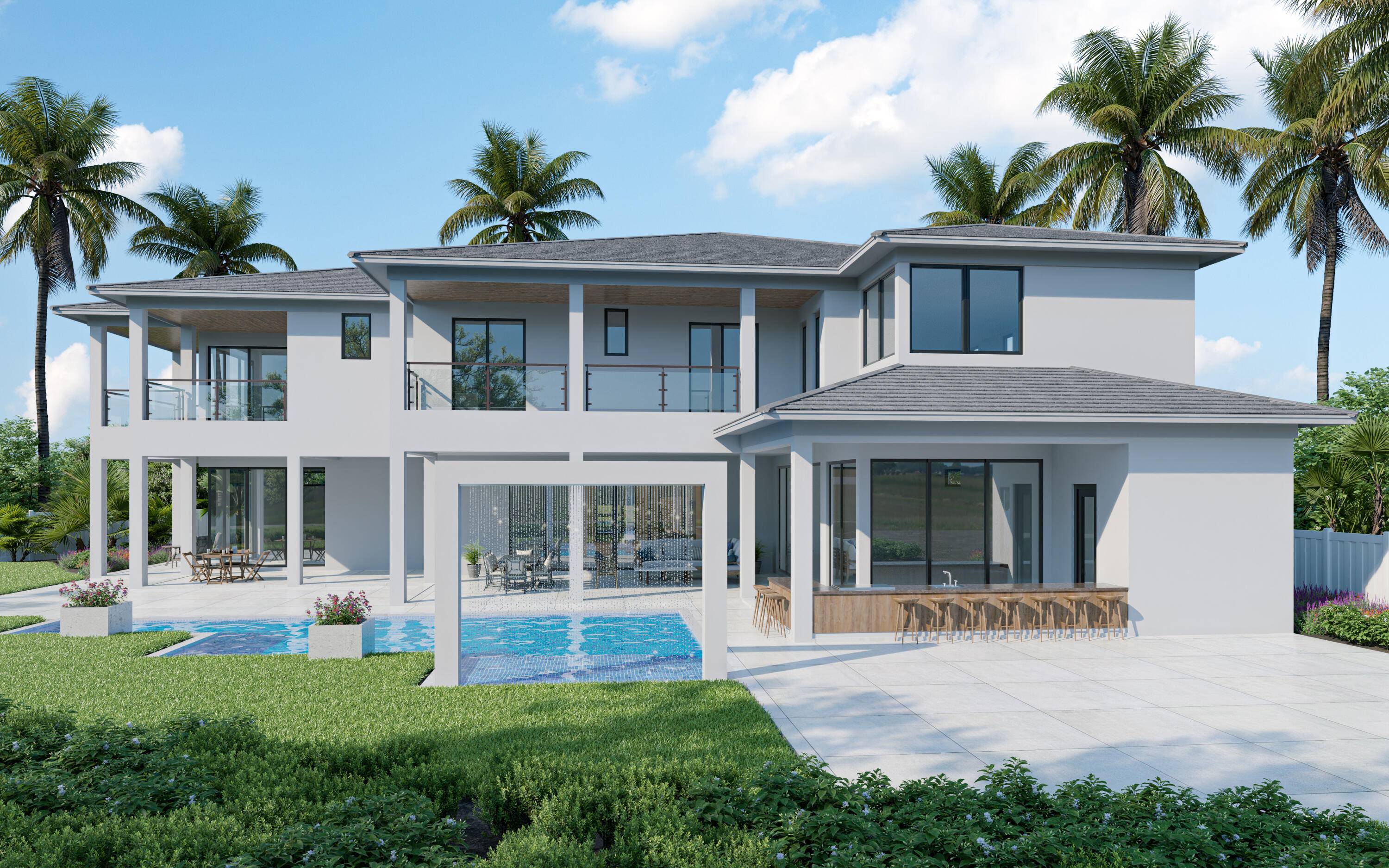 Brand New Modern Golf Lakefront Estate finished in February 2023, built by Primo Construction Consentino Architecture, designed by Arianna Tascione Aly Daily Designer.