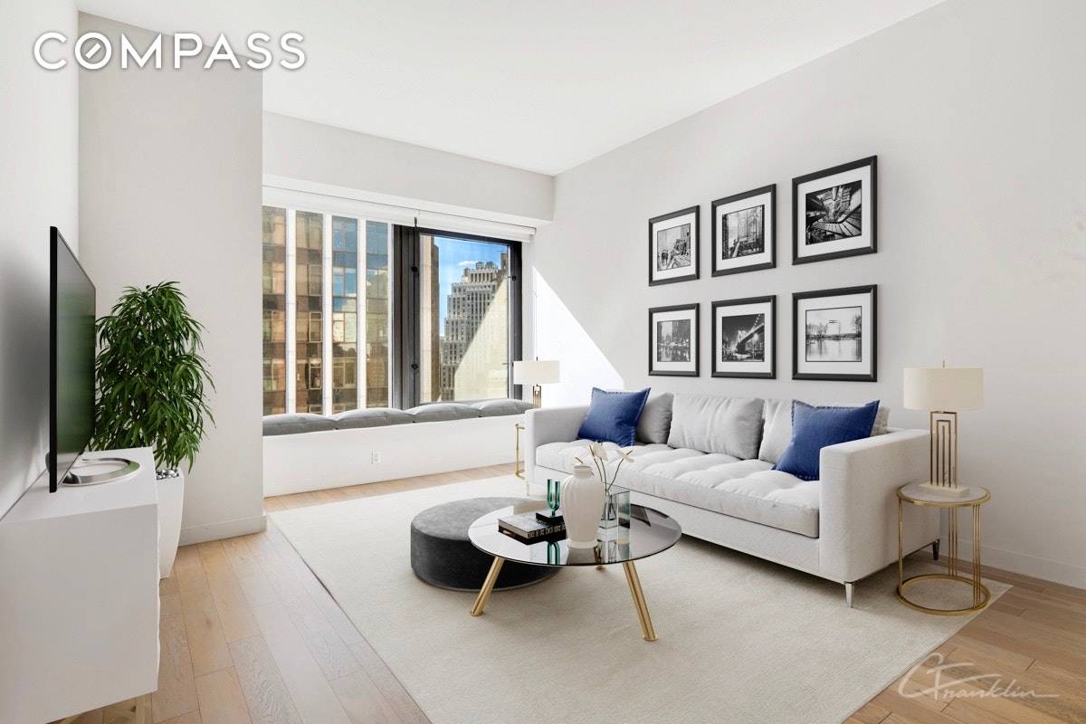 This spacious apartment has soaring 10ft ceilings and oversized windows.
