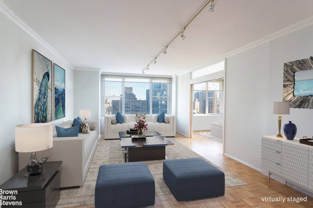 Perched high above Park Avenue, this 2 bedroom, 2 bath corner unit located at the white glove Galleria condominium offers a wonderful opportunity to create a beautiful home.