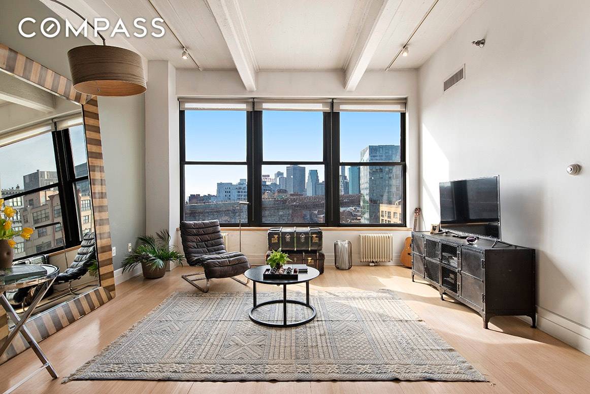 Enjoy ideal Dumbo living in this spacious and bright oversized one bedroom loft with interior home office, currently used as a second bedroom, in one of the neighborhood's premier luxury ...