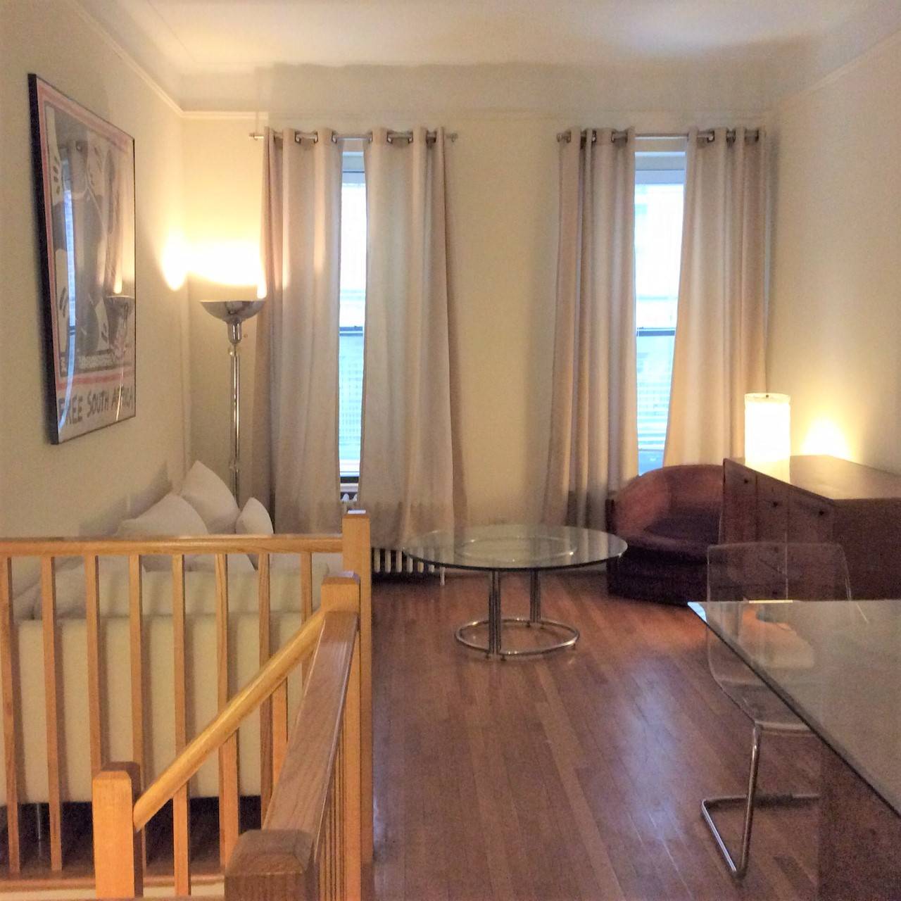 Upper West Side, right across Central Park West, furnished 3 bedroom 1, 5 bathroom duplex in a brownstone building.