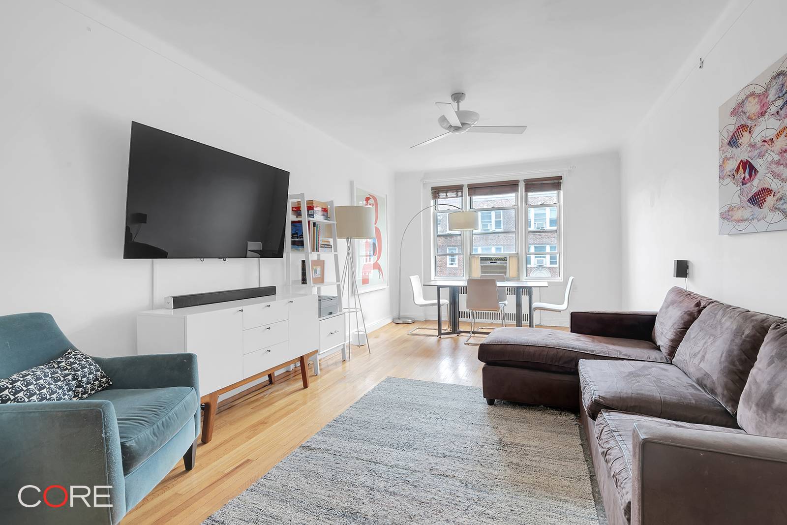 This massive and bright corner one bedroom home is perched on the second highest floor of a superbly located pre war co op in the heart of the Jackson Heights ...