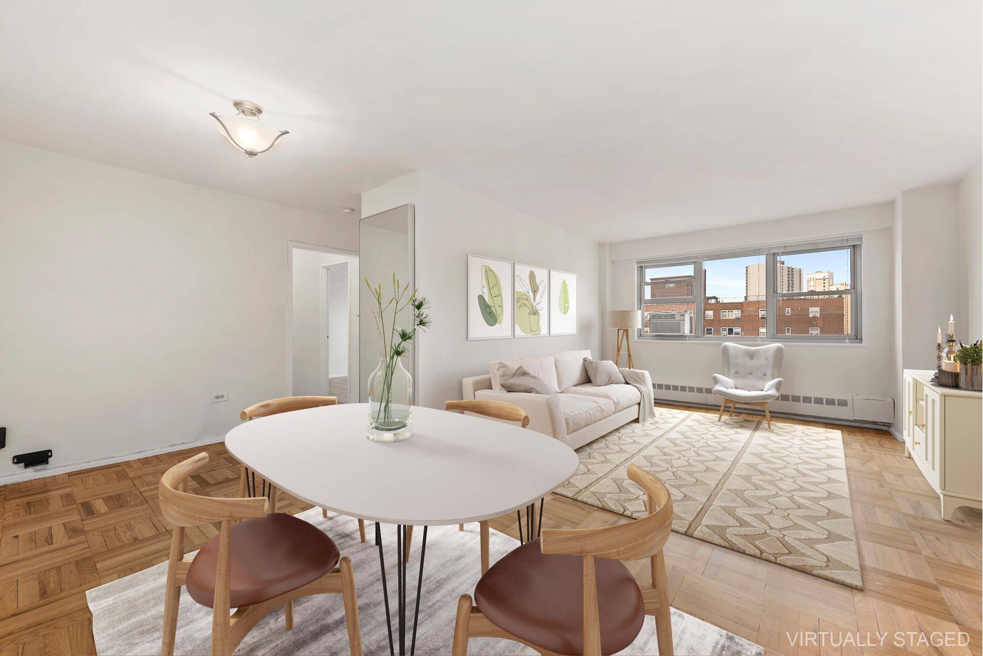 This bright one bedroom, one bath apartment has over 600 square feet of well laid out living space, a renovated windowed kitchen, renovated bath and original parquet wood flooring.