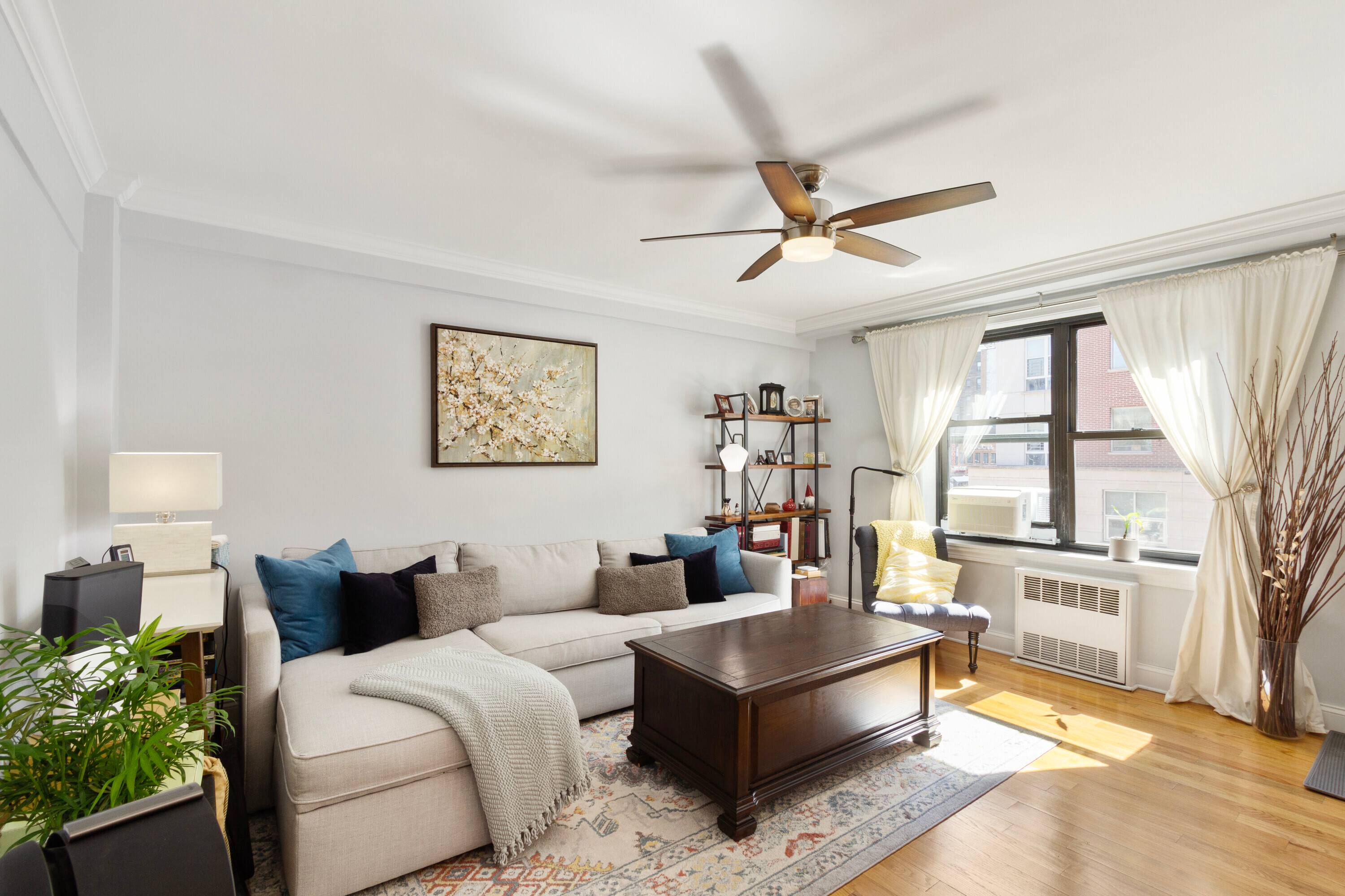 Southern exposure brings cheerful sunshine into this comfortable home that boasts one of the largest one bedroom floor plans in the building.