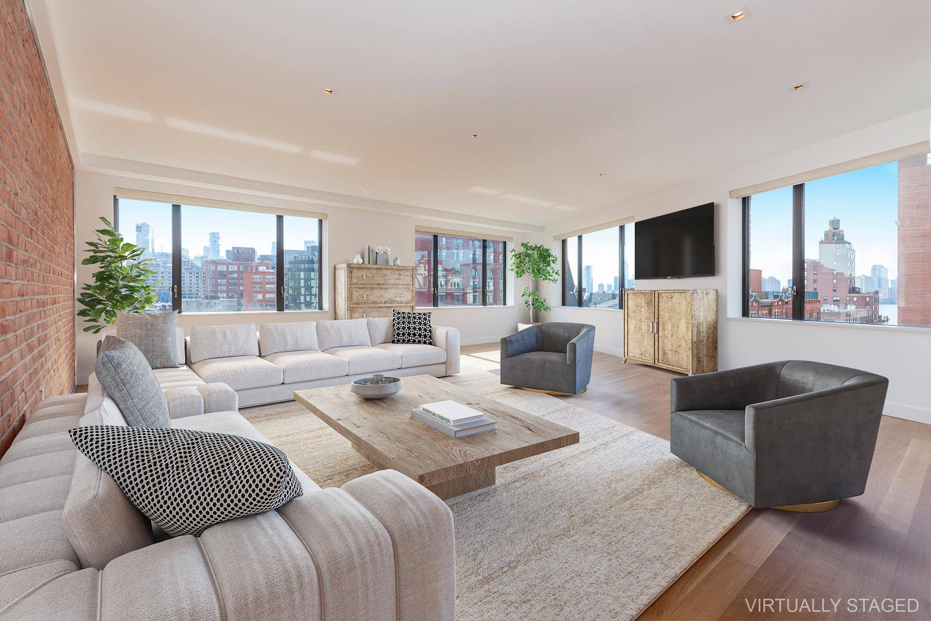 BESPOKE CORNER TRIPLEX with sweeping views of downtown from the freedom Tower to the Hudson River.
