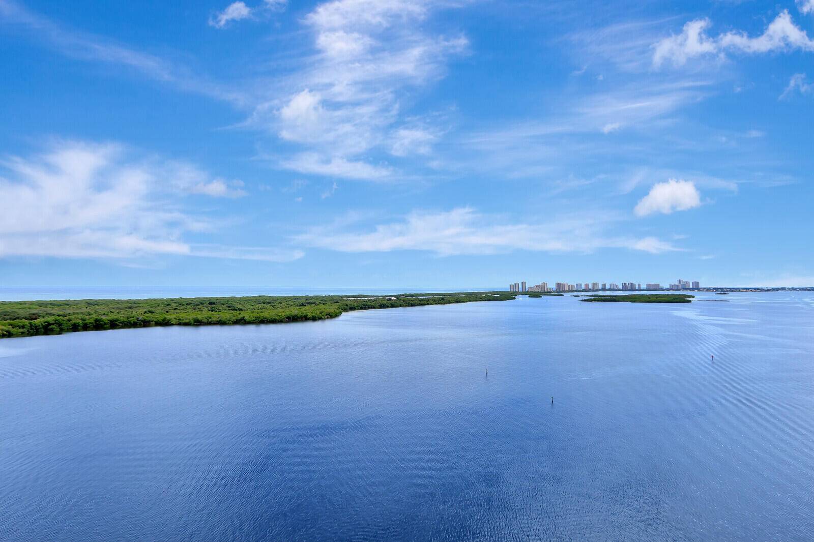 Gorgeous unobstructed SE views of the wide intracoastal waterway and ocean.
