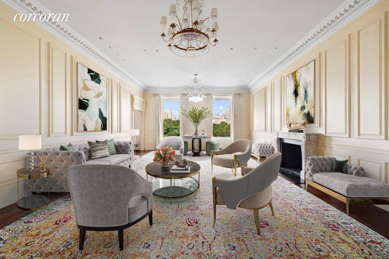 This impressive triple mint residence in one of Rosario Candela's most prestigious prewar cooperatives enjoys spectacular views of Central Park and the City's skyline with 90 feet of frontage on ...