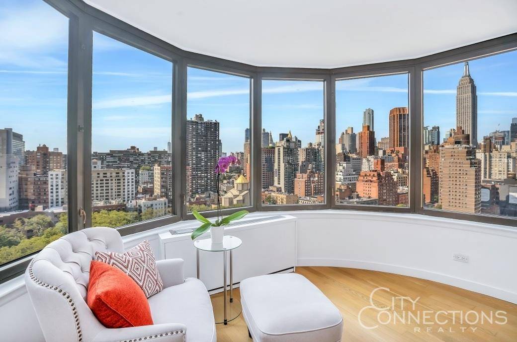 Enjoy panoramic views of the Manhattan skyline, the Empire State building, tree tops, and gorgeous sunsets in this beautiful home in the highly sought Corinthian Building.