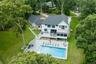 View from above of property featuring a pool