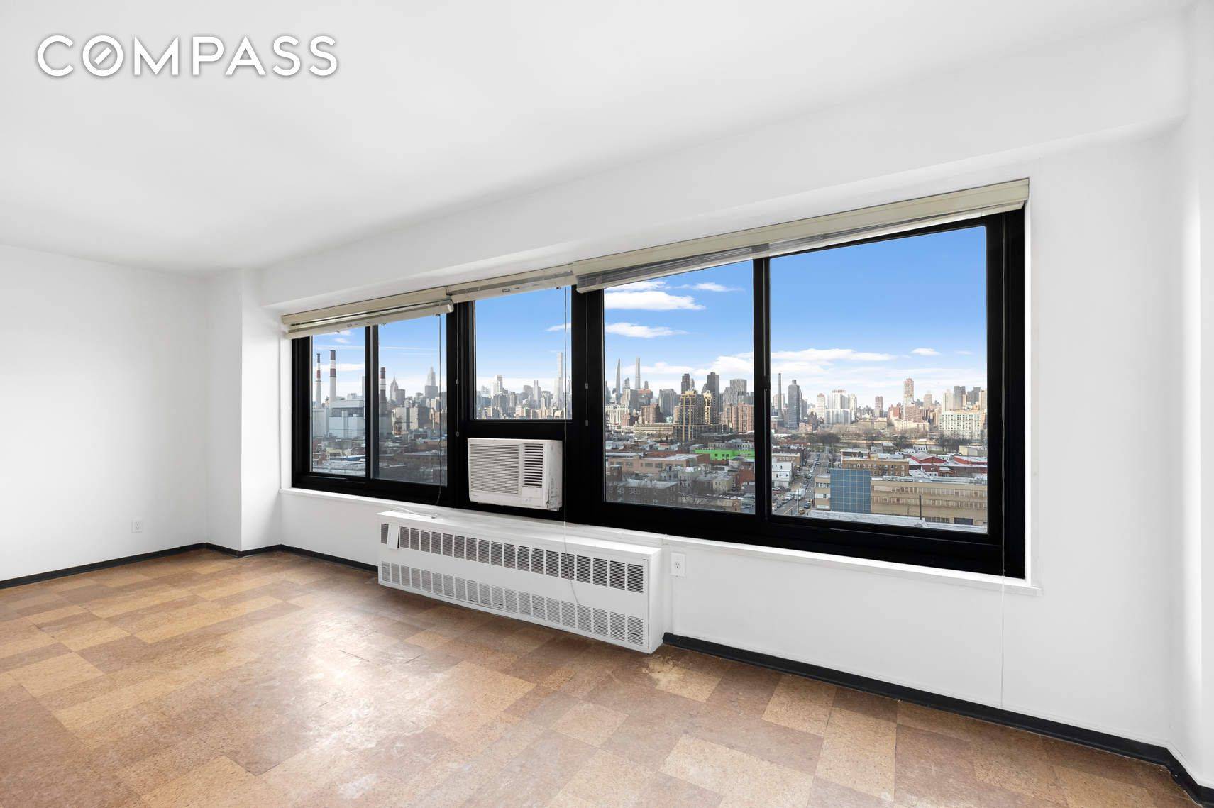 Bask in the beautiful, unobstructed views of the Manhattan skyline from this top floor corner apartment.