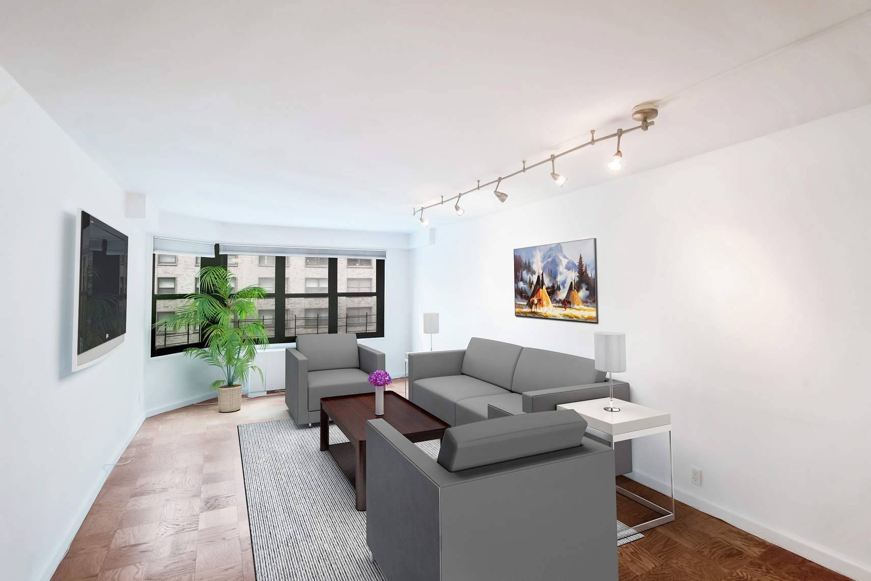 This True One Bedroom faces 57th St with open views and great natural light.