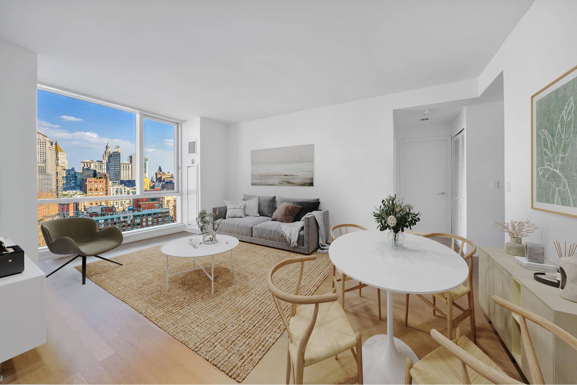 Step into Unit 18F, a coveted high floor gem boasting expansive eastern vistas of Tribeca, now available for rent !