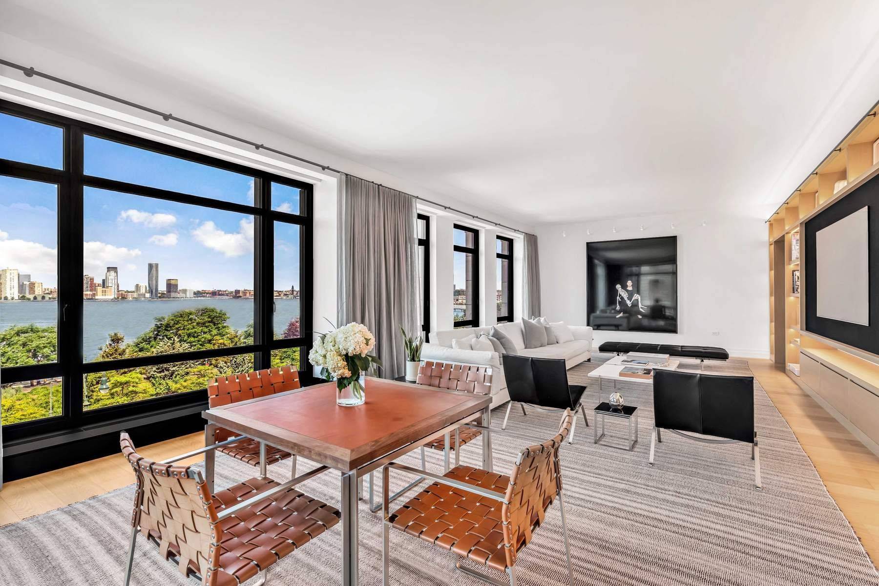 Offered fully furnished, this turn key sun flooded corner 3 Bedroom, 3 Full bath plus powder condominium features amazing views of the Statue of Liberty, the Hudson River and the ...