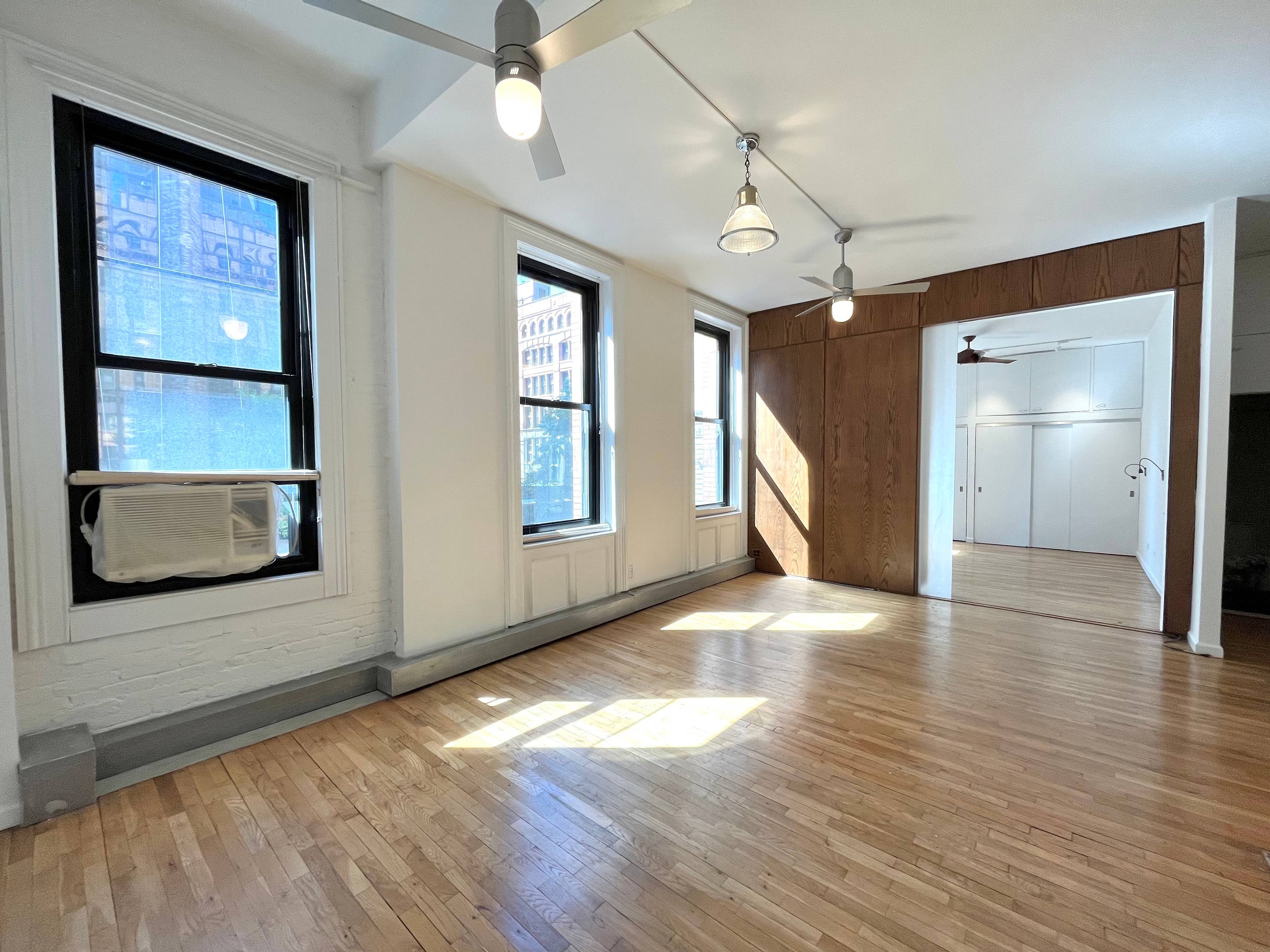 Welcome to this spacious one bedroom loft with high ceilings, tall windows, and a wide layout.
