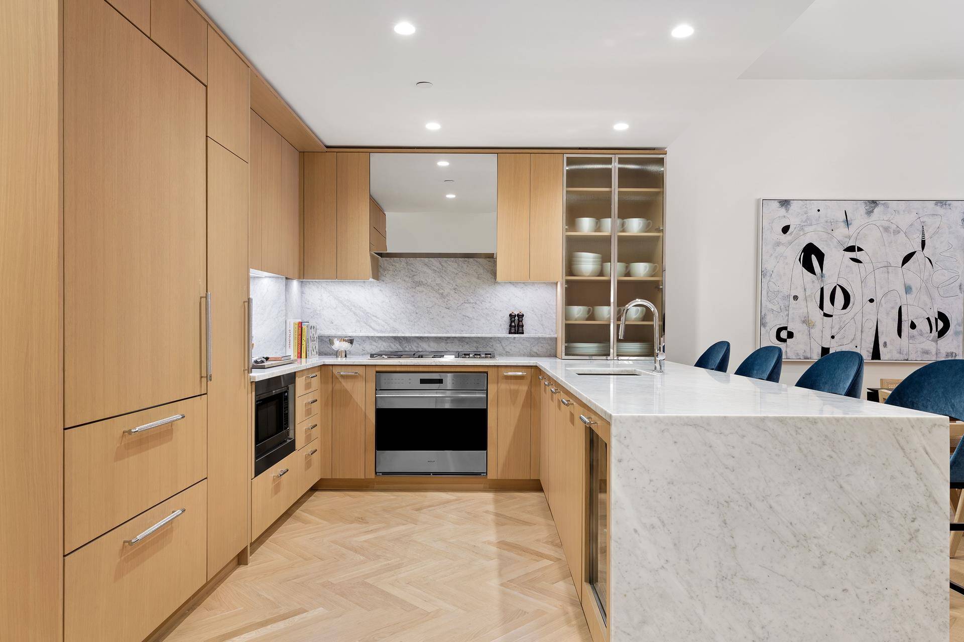 Introducing the immaculate residence 6K at 300 West, a 1, 094square foot double exposure two bedroom, two bathroom, offering an extensiveliving dining space that boasts custom White Oak herringbone flooring, ...