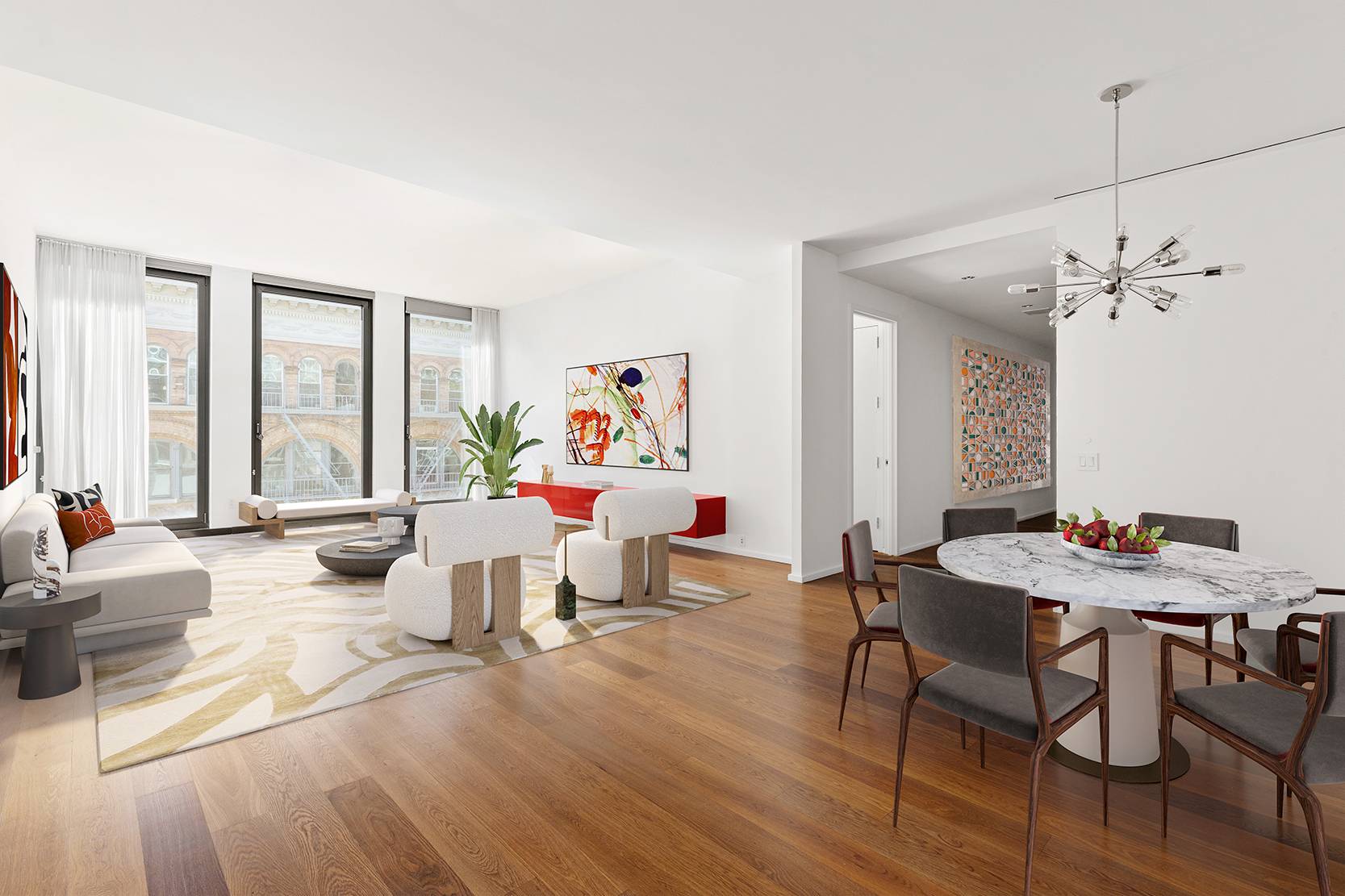 SIGNED LEASE. Move right in to this sun filled, lofty residence in the middle of New York City's coolest block Bond Street !
