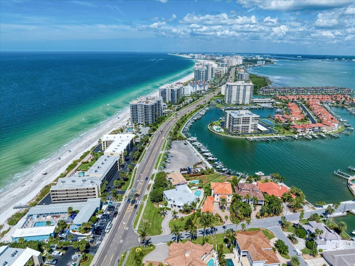Aerial Bay & Beach Steps Away