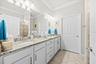 Primary Bathroom Featuring Granite Countertops and Dual Sinks