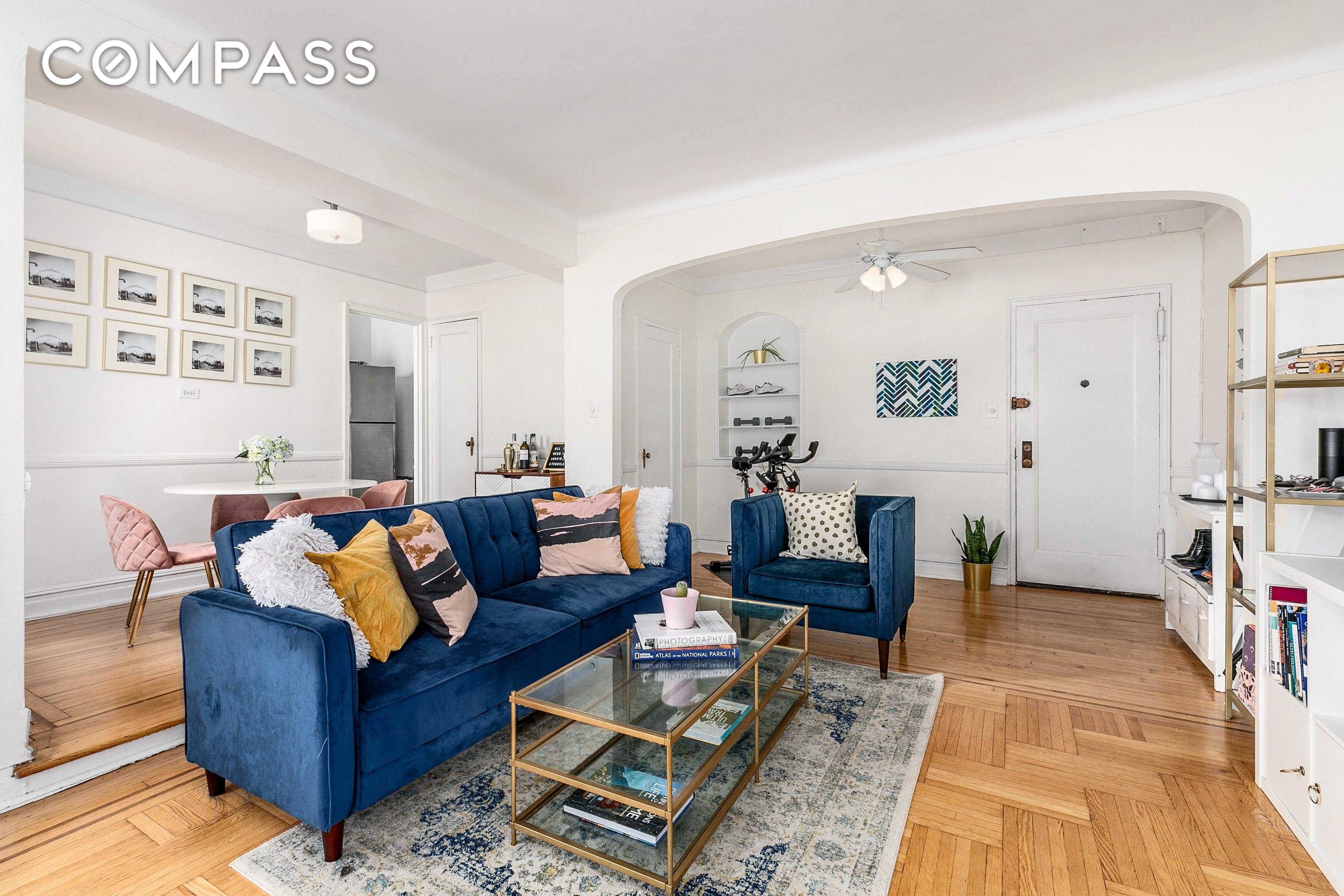 Perched on the fourth floor of an elevator building in prime Prospect Heights, this sunny, stylish and generously sized studio awaits.