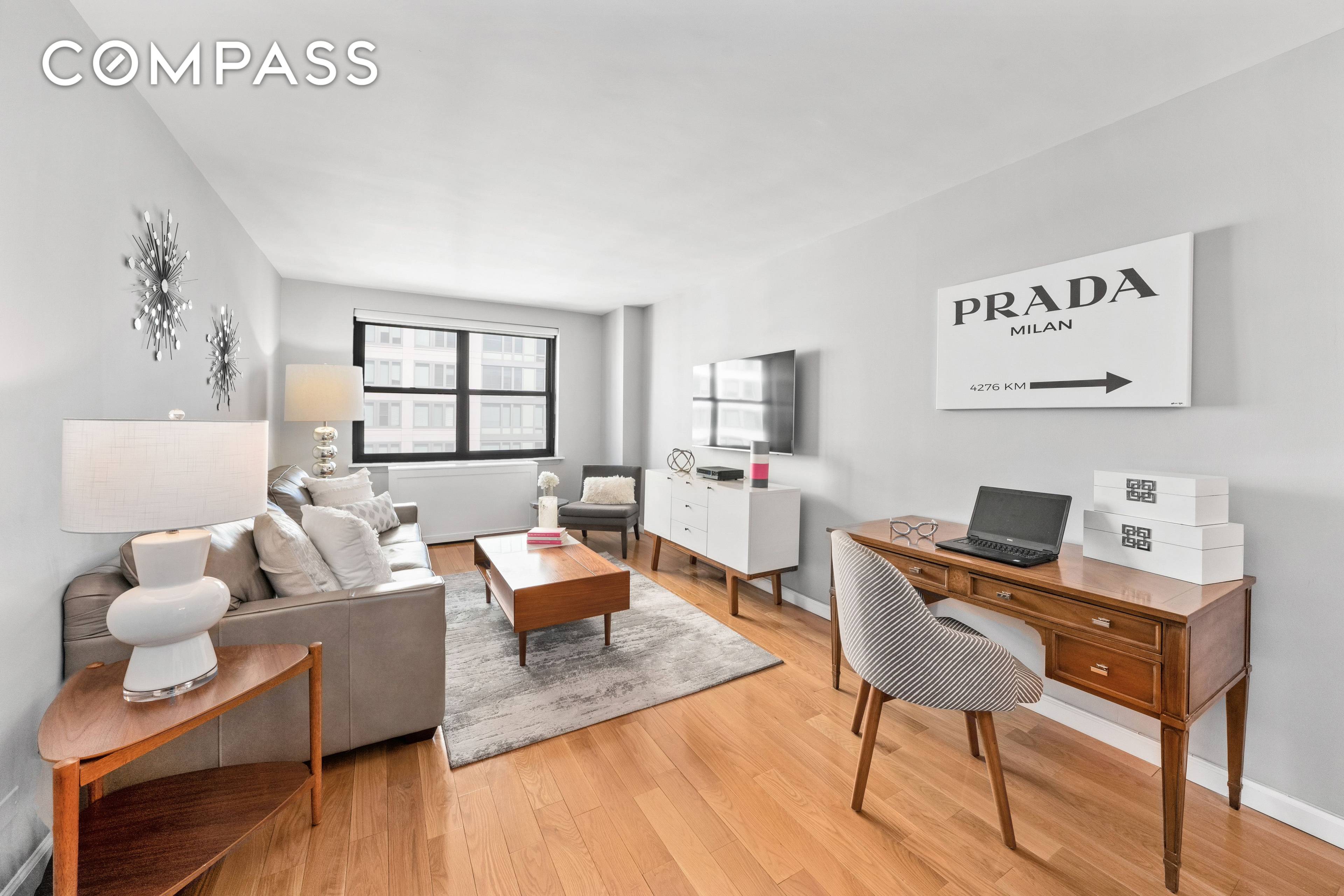 This completely renovated high floor one bedroom, one bathroom impresses with spacious designer interiors and excellent storage in a full service downtown co op.