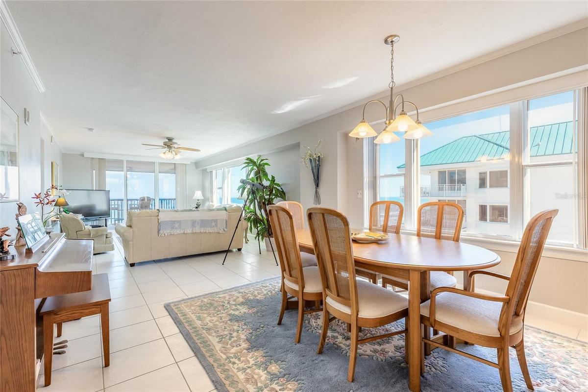 Formal dining area with beach views