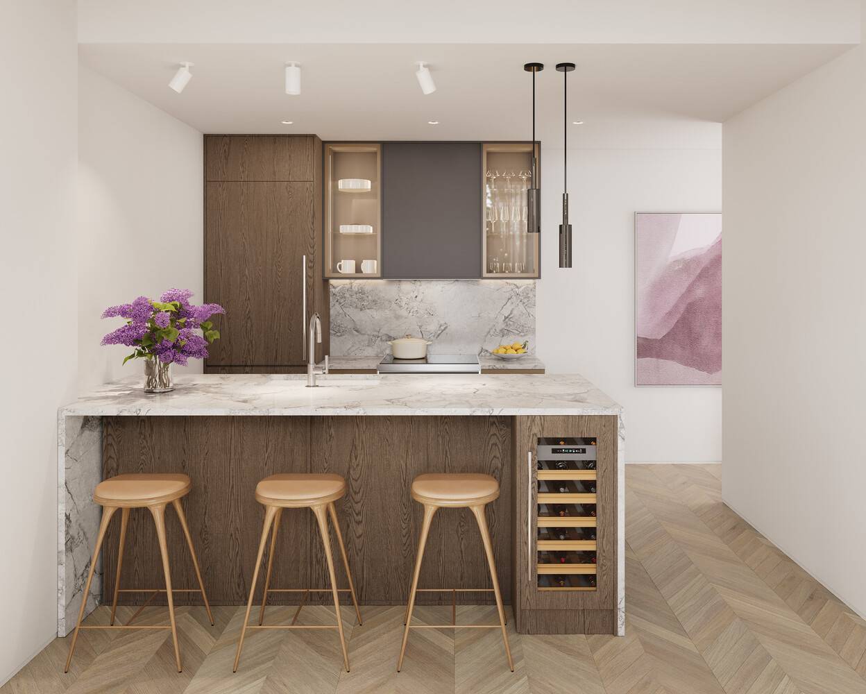 Residence 8D at The Florian offers 1, 020 square feet of sophisticated, light filled living, thoughtfully designed to balance form and function.