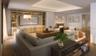 Artist Rendering. Spacious open concept living room with tongue and groove ceiling details and lighting