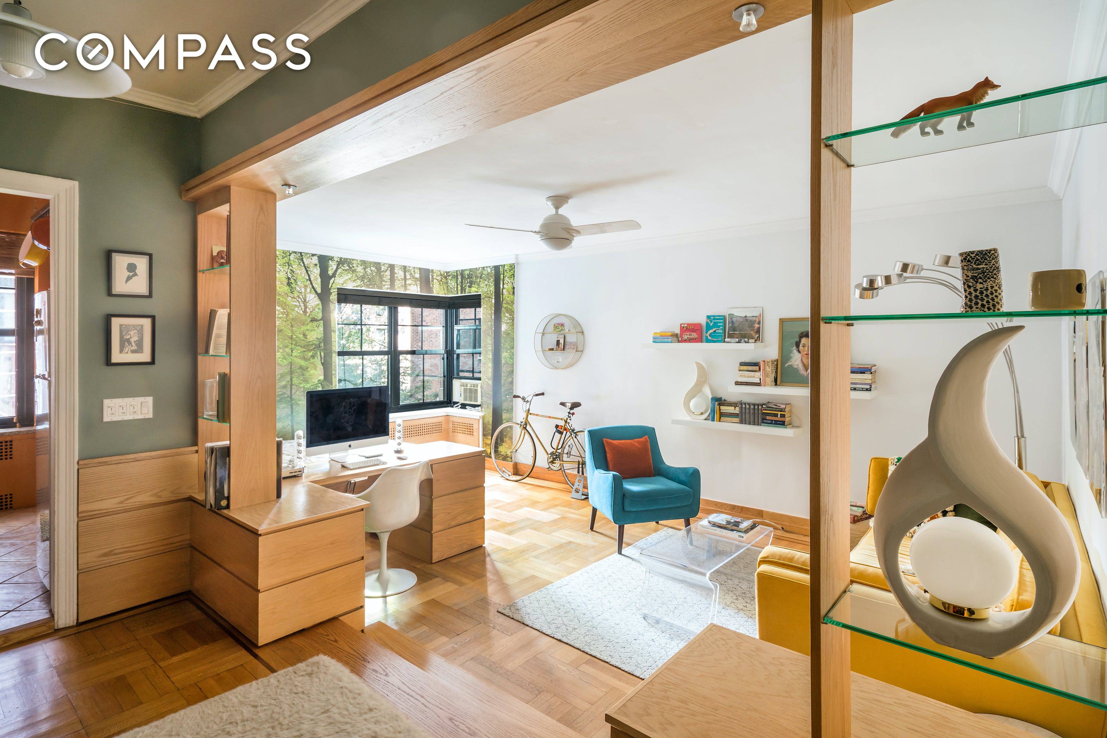 Welcome home to this sprawling Alcove Studio with corner windows looking onto a tree lined street in Prospect Heights !