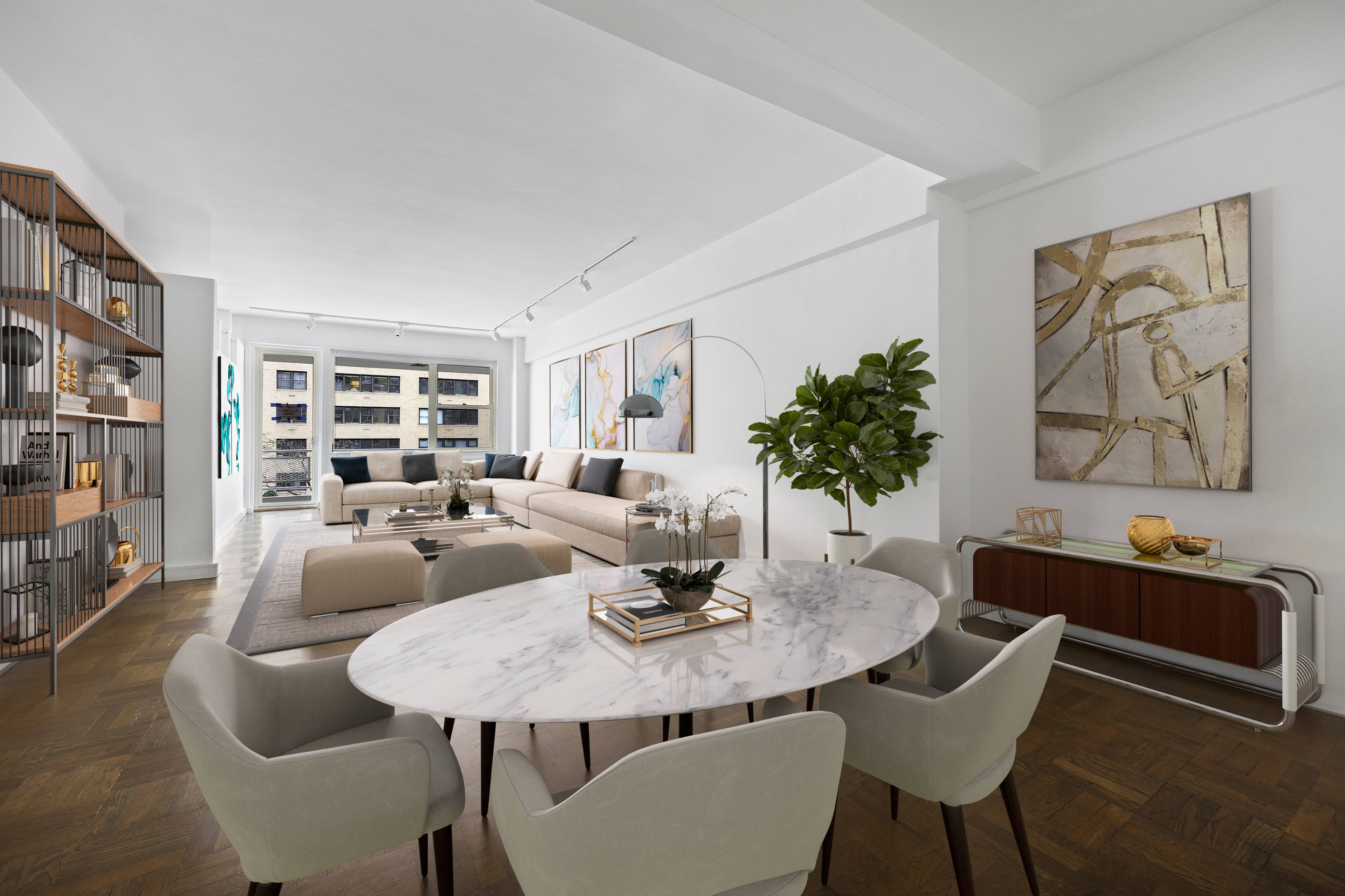 Welcome to apartment 3G, a renovated winged 2 Bedroom, 1 Bathroom home convertible to 2 baths w board approval located in Greenwich Village's, full service boutique co op, The Sheridan.