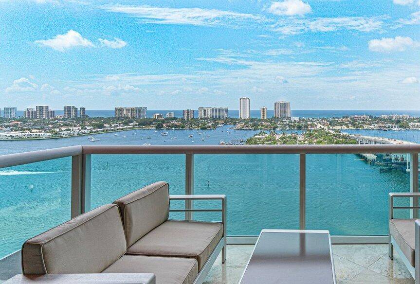 Bright, waterfront, fully furnished, 2 bedroom, 3 bathroom featuring a large terrace on the 21st floor with expanded eastern views of the Intracoastal to the ocean.