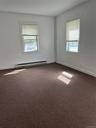 Carpeted spare room featuring baseboard heating and a wealth of natural light