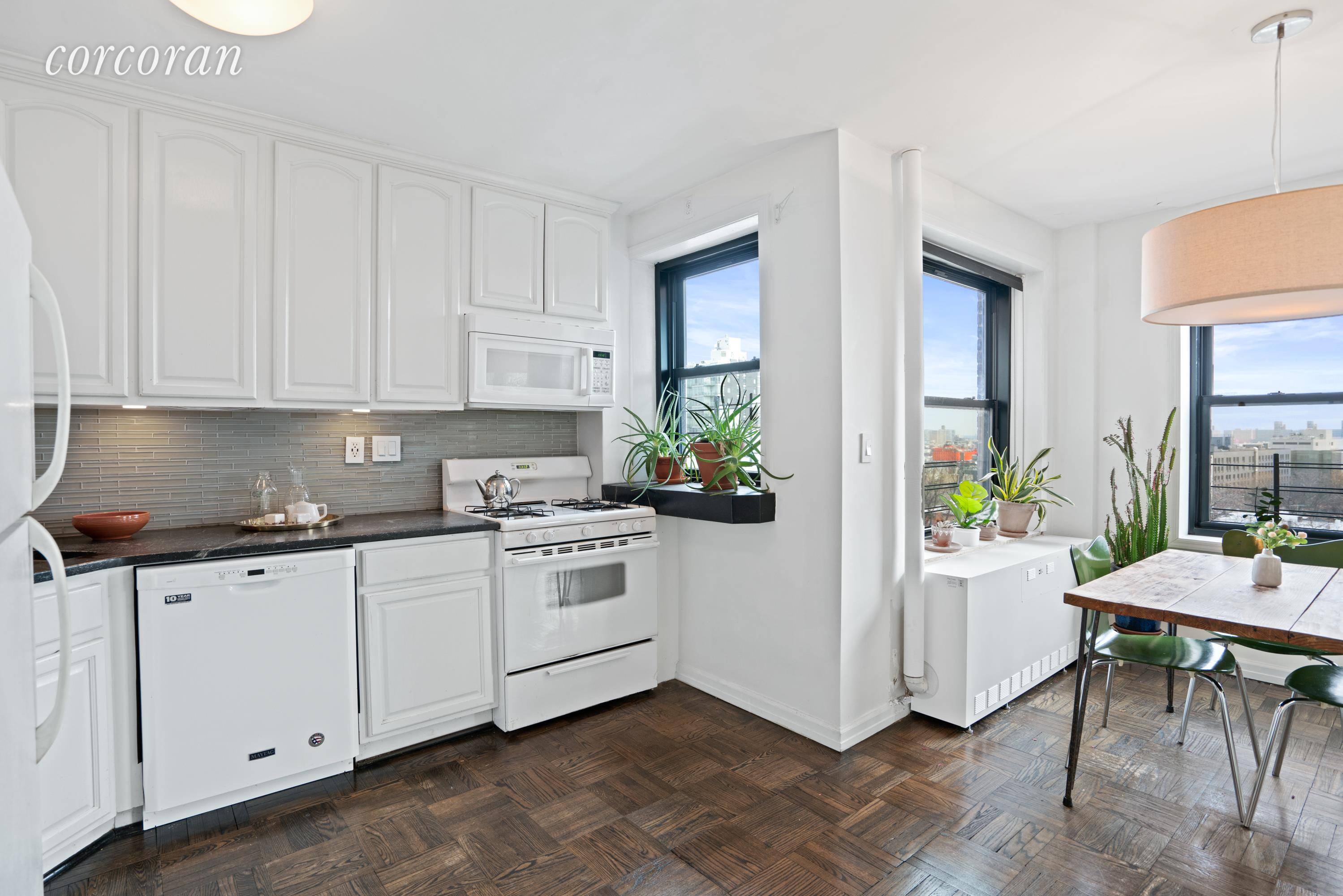 Day or night, take in your own sweeping skyline views from 205 Clinton Avenue, 10D in the Clinton Hill Coops.