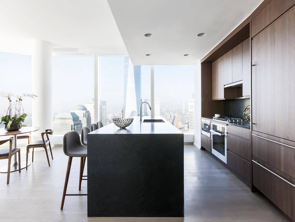 North and West exposures and a wall of windows provide glittering views of the Hudson River and One World Trade Center from this bright and airy oversized one bedroom, two ...