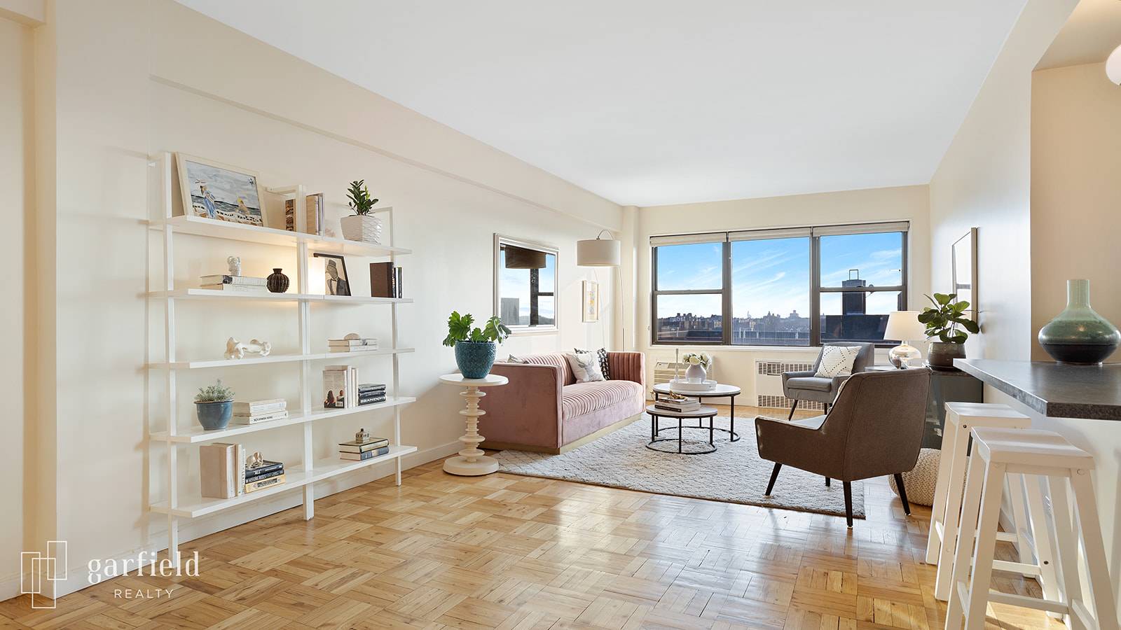 This beautiful, sprawling, sun filled 2BR is perched on a high floor in a coveted elevator doorman building.