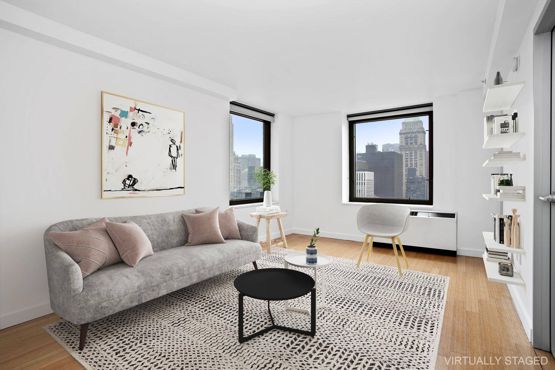 Stylish, sun flooded corner one bedroom one bath apartment at Bryant Park Tower.