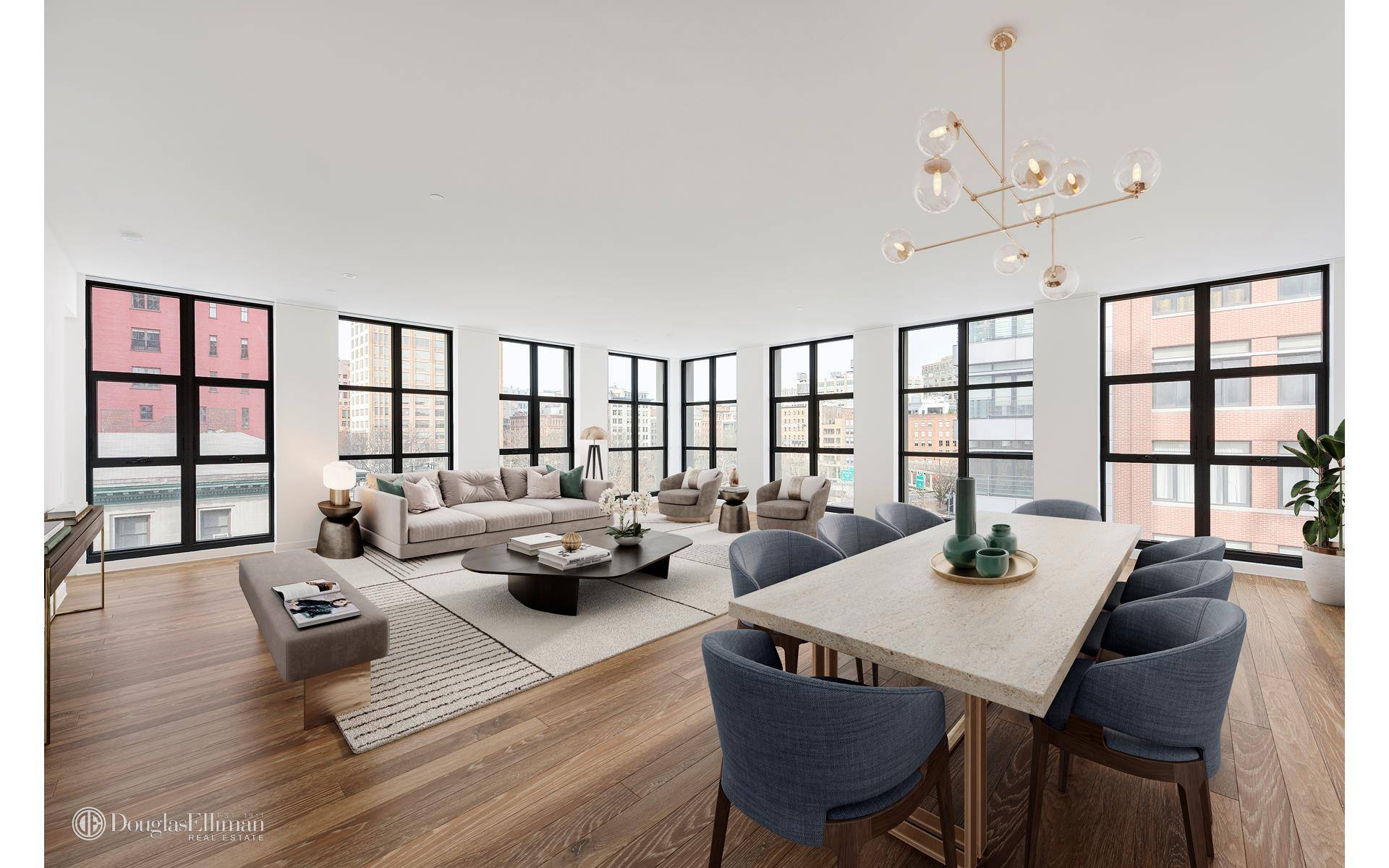 Located in the heart of Tribeca, the brand new 11 North Moore Condominium offers loft like living through dramatic floor to ceiling windows and soaring eleven foot ceilings.