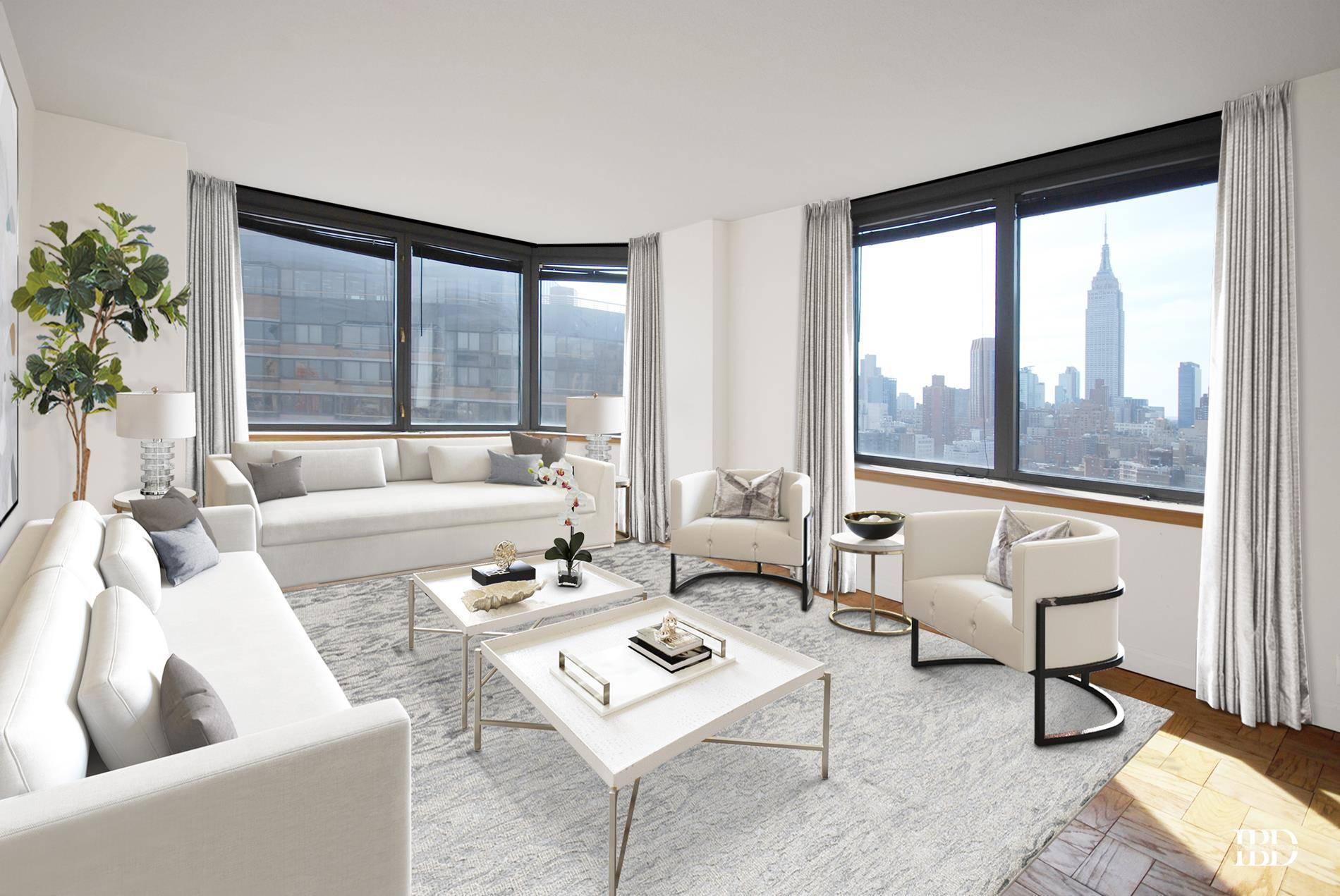 The Ultimate Modern HUGE CORNER ONE BED WITH STUNNING DRAMATIC EMPIRE STATE and CRYSLER BUILONG VIEWS.