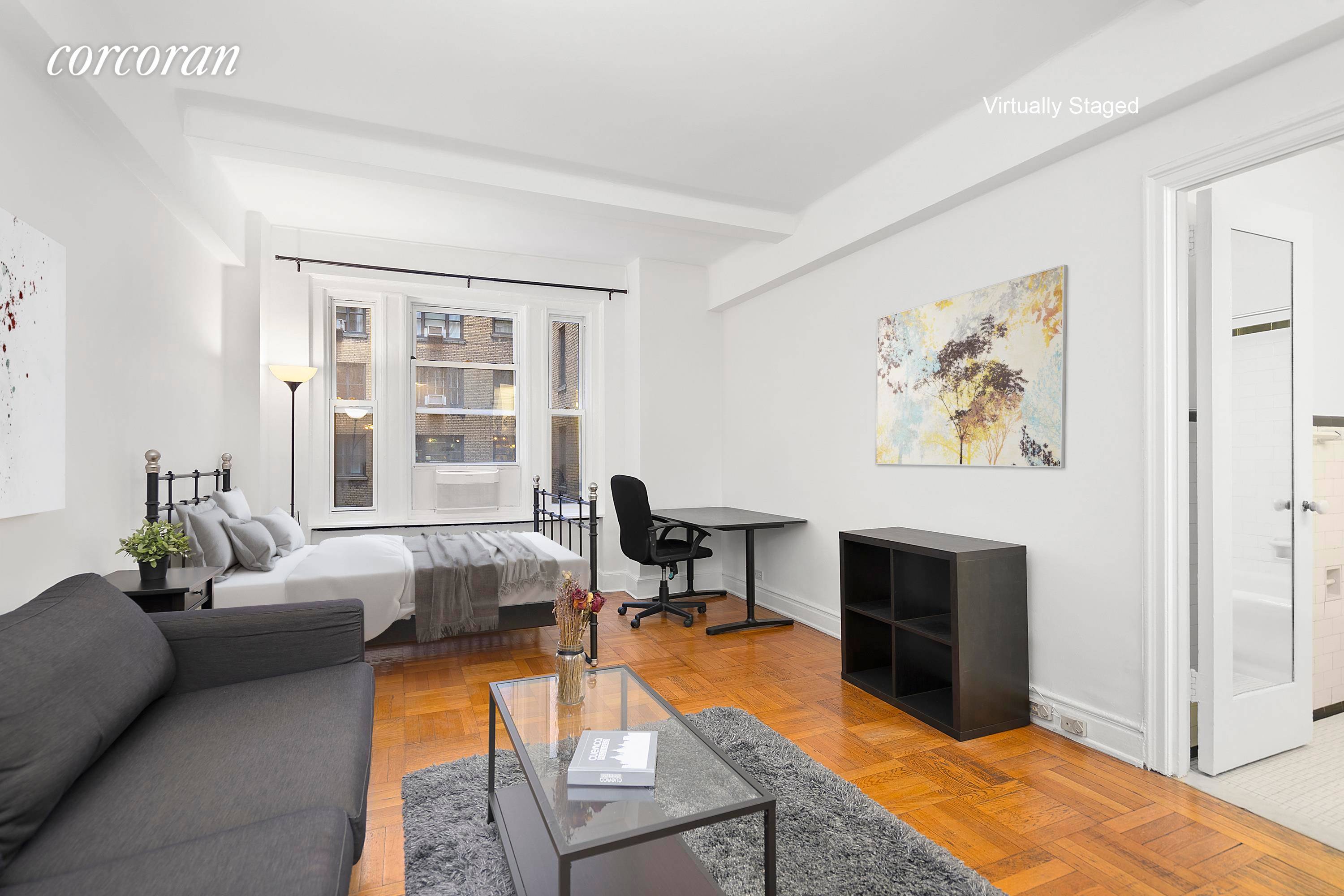 Available furnished. This charming prewar Gold Coast studio has been lovingly maintained with lovely parquet floors, a large walk in closet, quiet northern courtyard exposure, and a kitchen and bathroom ...