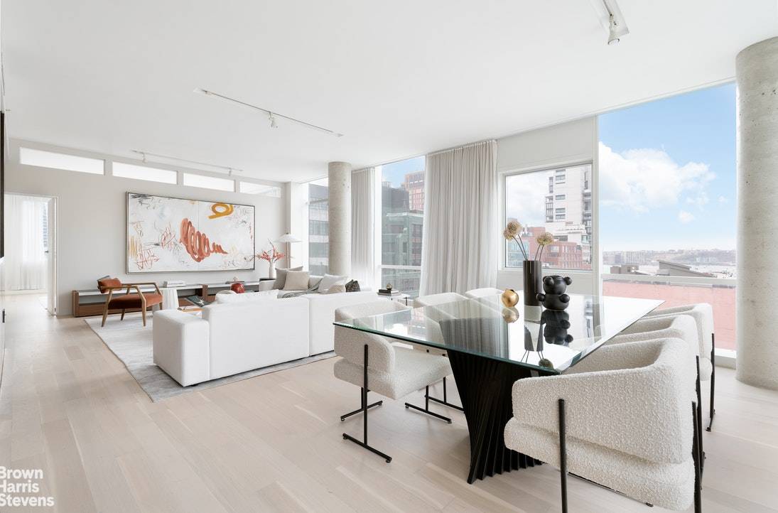 Perched atop the Highline Park in the heart of the West Chelsea Arts District, this high floor three bedroom, grand scale residence offers sweeping views through three open exposures, walls ...