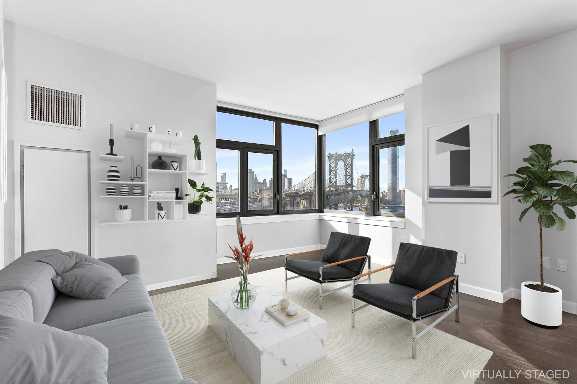 This exceptional 1223 square foot A line with striking views facing Manhattan is an extraordinary residence.