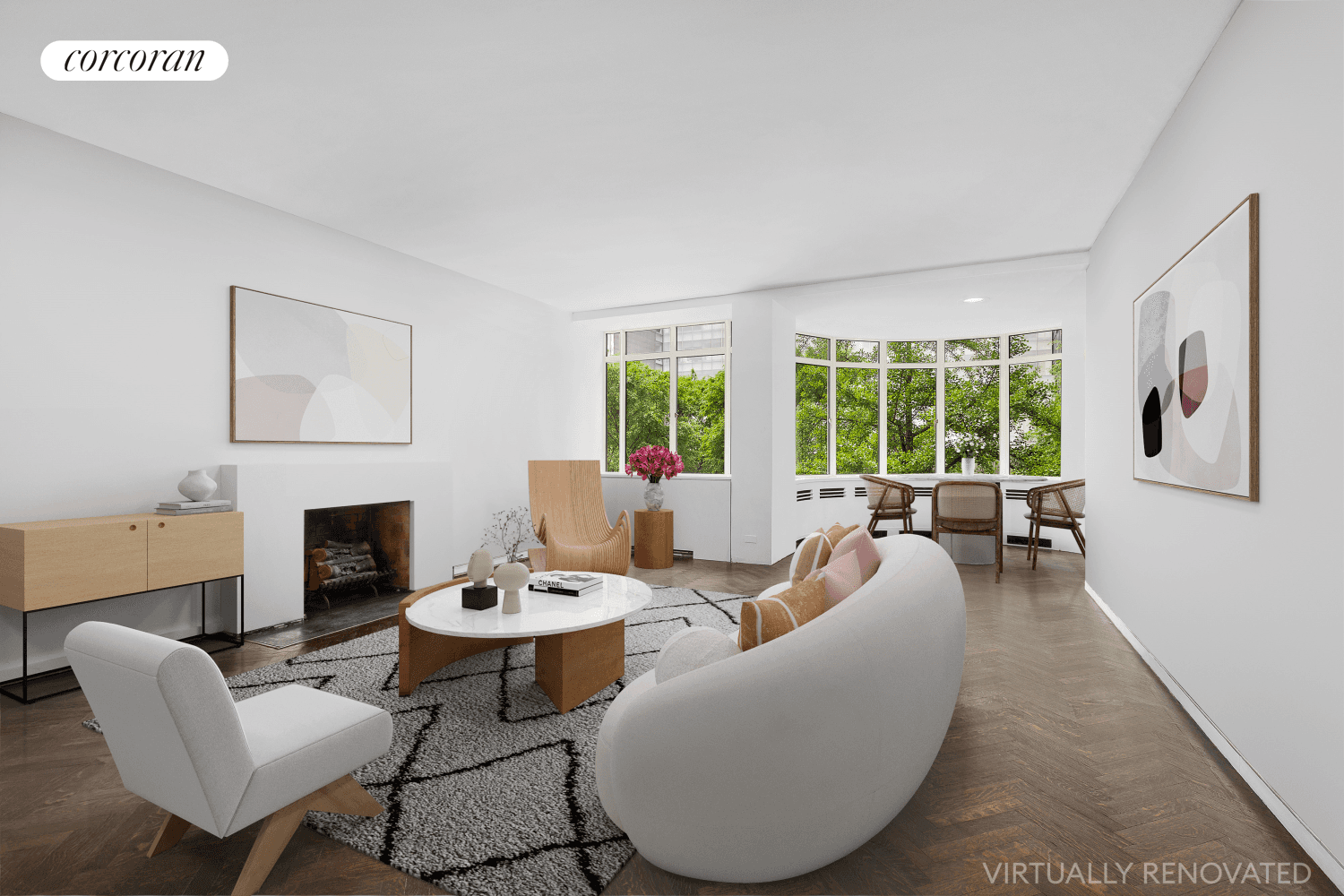 Apt. 3C at 17 West 54th Street is a glamorous, spacious one bedroom in the renown Rockefeller Apartments, overlooking the Museum of Modern Art sculpture garden.