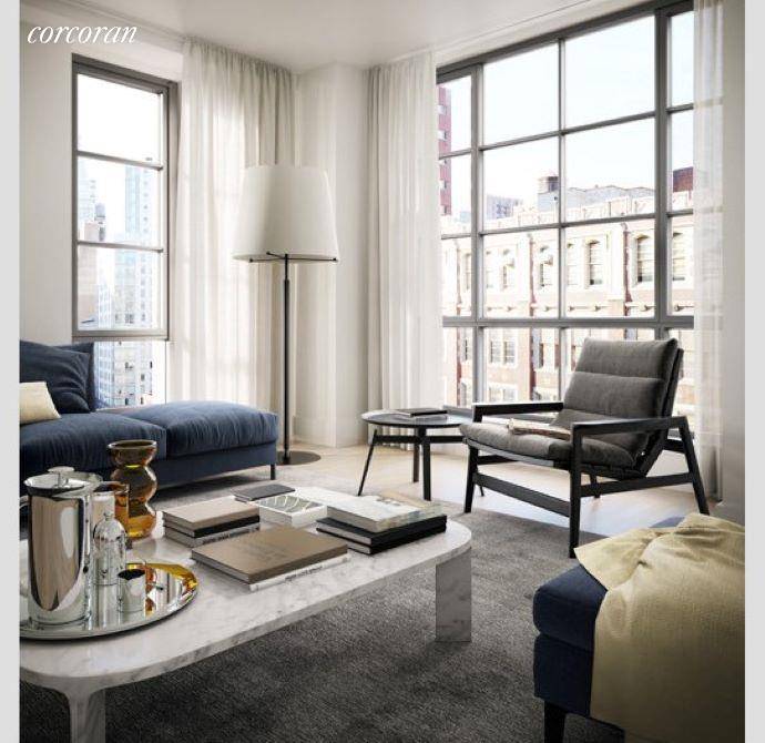 This beautiful three bedroom, two and a half bathroom home, in a newly constructed luxury condo, offers panoramic floor to ceiling, industrial style, square casement windows framing iconic, sweeping Manhattan ...
