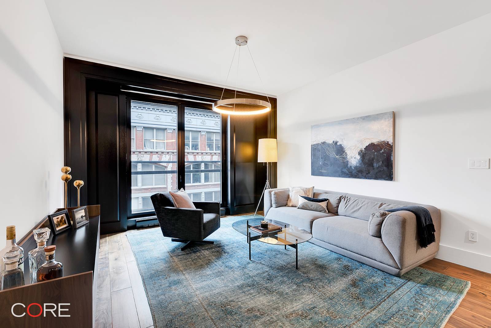 Unit 602 is a highly coveted, south facing, two bedroom residence which boasts oversized modern French doors and overlooks Chelsea's famous landmark carriage houses.