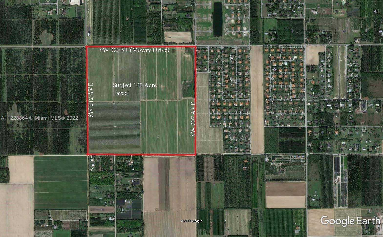 160 Acres of Agriculture land with rights to build on every 5 Acre parcel, possibility of rezoning to build on every 19, 000 sqft.