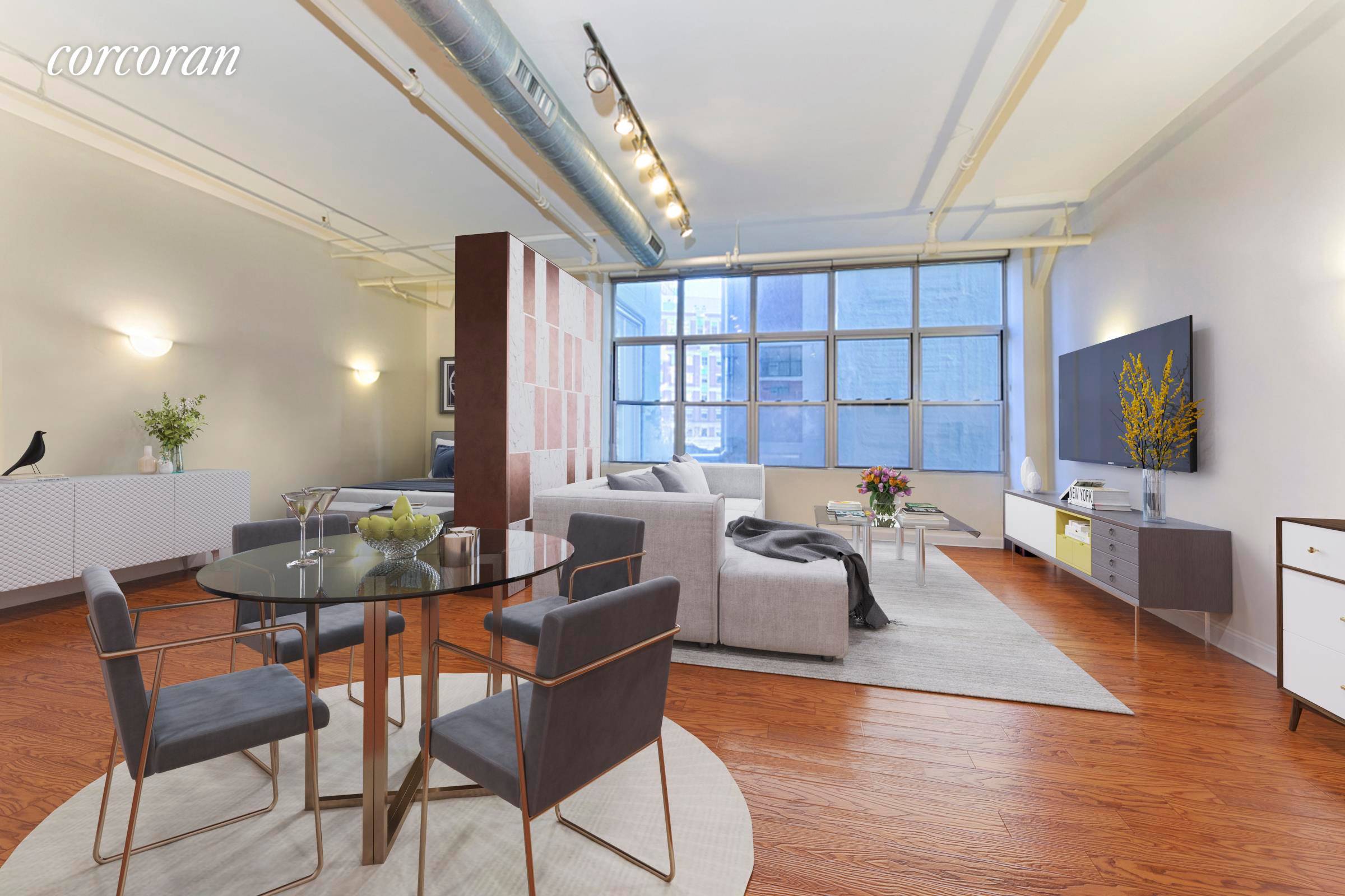 Quiet and sunny 834 square foot open loft in the Toy Factory Lofts located in the booming neighborhood of Downtown Brooklyn.