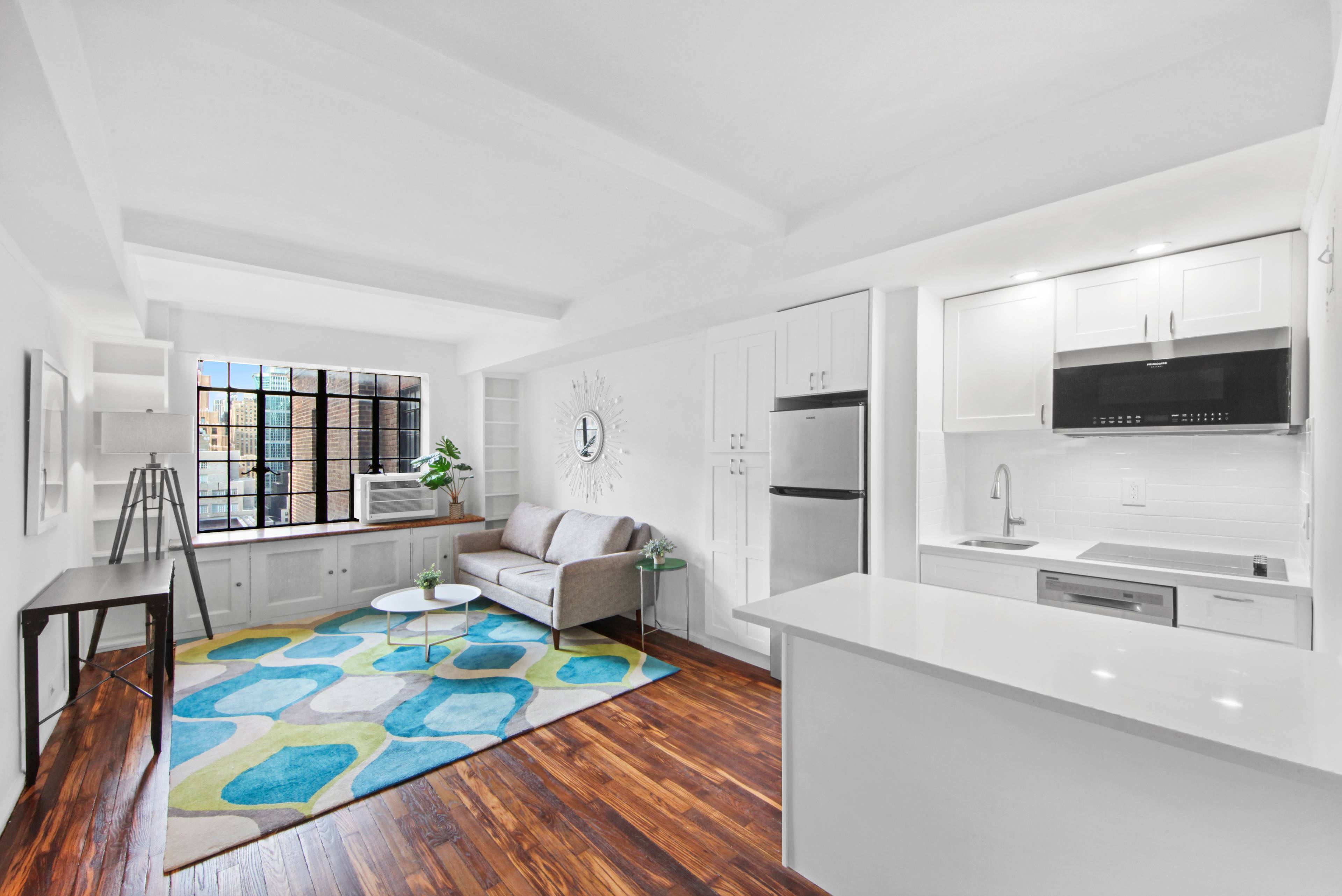 Perched on a high floor at the Prospect Towers, this full sized one bedroom features a totally renovated kitchen and bathroom, and a fine view of the private Tudor City ...