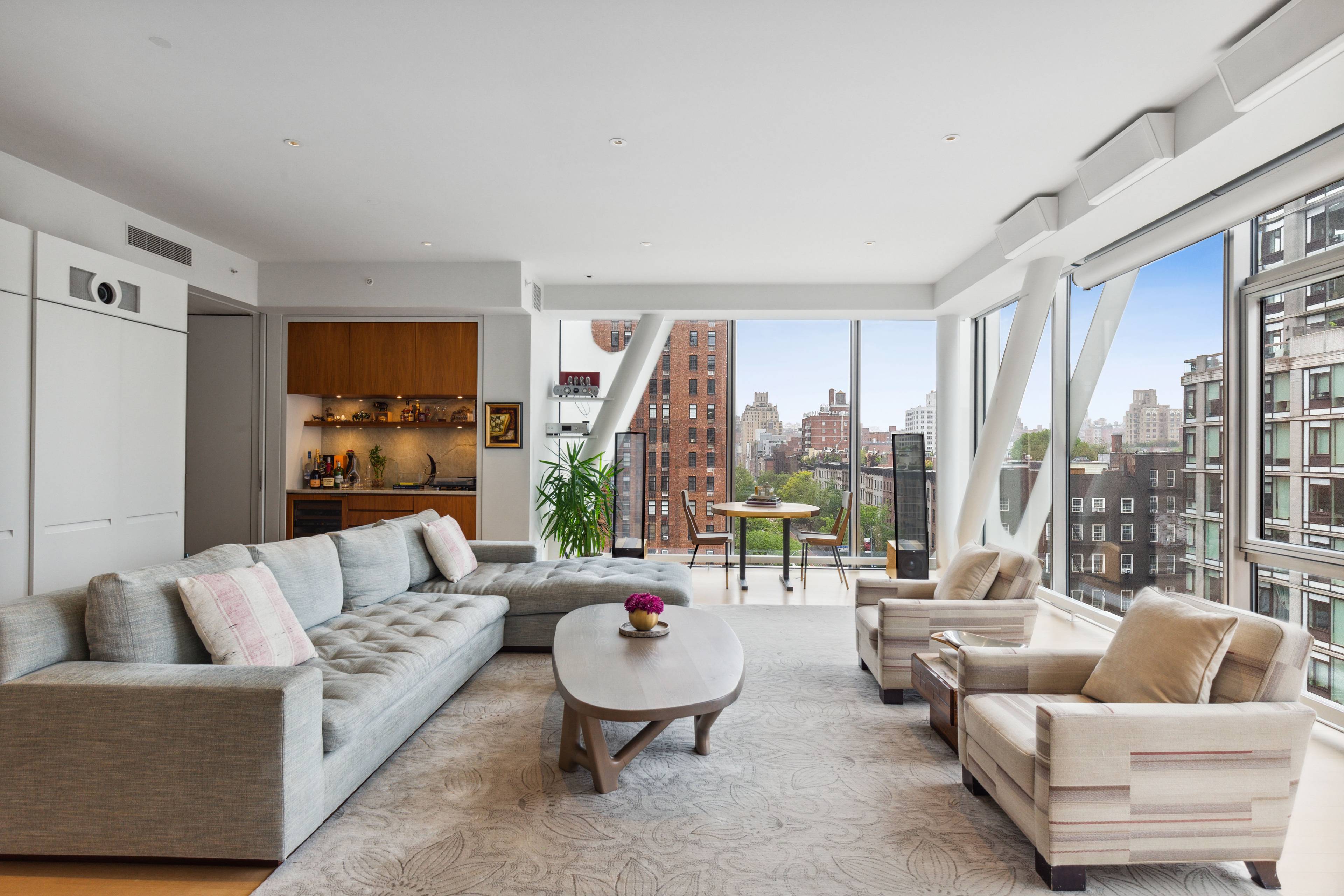 Luxury living in this unique three bedroom three bathroom condominium cantilevered over the High Line with panoramic cityscapes.